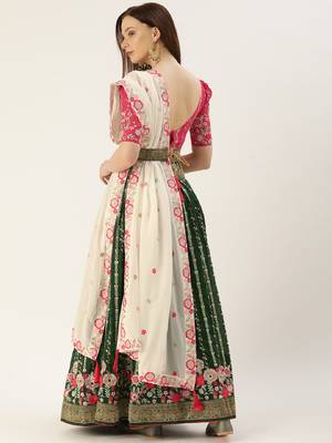 Green Color Georgette Thread and Sequins Embroidery Work With  Banarasi lace Border Semi Stitched Lehenga Choli 5