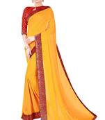 Mustar Vichitra Silk Plain Bollywood Saree With Banarasi Silk Blouse.