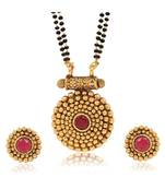 Traditional Red Diamond Designer Black Bead Mangalshutra