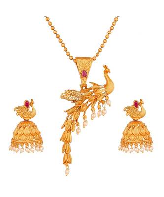 Peacock Designer Pendant Set With Jhumka Earrings chain 23 inch 1