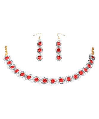 Pearl Red Designer White Diamond Necklace Set For Woman and Girls 1