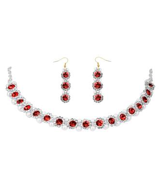 Pearl Maroon Designer White Diamond Necklace Set For Woman and Girls 1