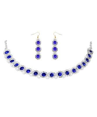 Pearl Blue Designer White Diamond Necklace Set For Woman and Girls 1
