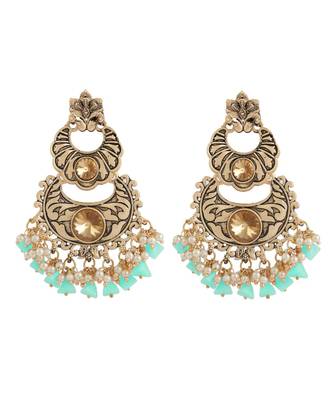 Ethnic Traditional Gold Kundan Stone Enamel  Chand Earrings 1
