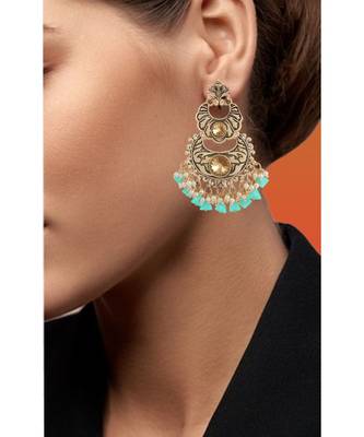 Ethnic Traditional Gold Kundan Stone Enamel  Chand Earrings 2