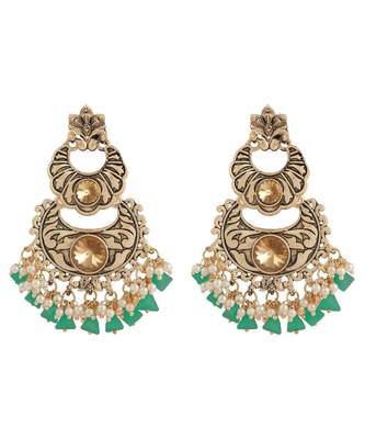 Ethnic Traditional Gold Kundan Stone Enamel  Chand Earrings 1
