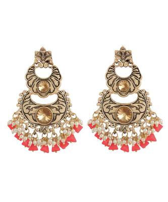 Ethnic Traditional Gold Kundan Stone Enamel  Chand Earrings 1