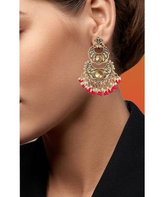 Ethnic Traditional Gold Kundan Stone Enamel  Chand Earrings 2