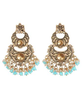 Ethnic Traditional Gold Kundan Stone Enamel  Chand Earrings 1