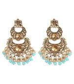 Ethnic Traditional Gold Kundan Stone Enamel  Chand Earrings