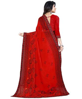 Red Georgette Ready To Ship Sarees 4