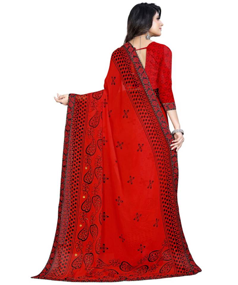 Red Georgette Ready To Ship Sarees