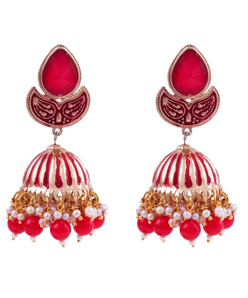 Bollywood Style Jhumka Earrings For Woman Red