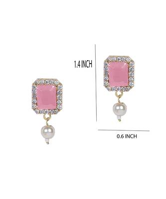 Pink Beads & American Diamond Choker Necklace Set With Matching Earrings 2