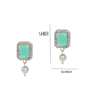 Sea Green Beads & American Diamond Choker Necklace Set With Matching Earrings 2