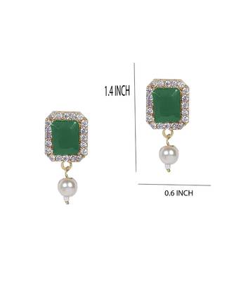 Green Beads & American Diamond Choker Necklace Set With Matching Earrings 2
