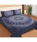 Ridan indigo printed double bed sheet with pillow cover