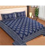 Ridan indigo printed double bed sheet with pillow cover