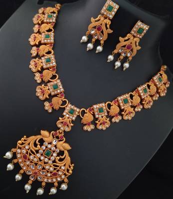Pink Green CZ Peacock Shape Jewellery set 1
