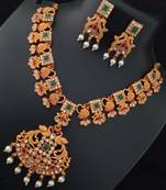 Pink Green CZ Peacock Shape Jewellery set