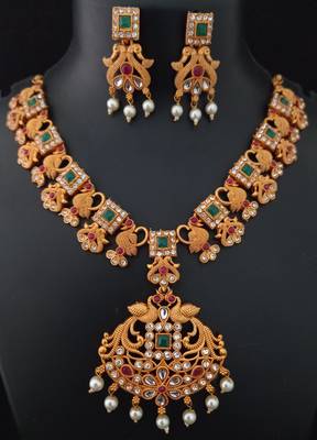 Pink Green CZ Peacock Shape Jewellery set 2