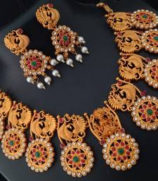 Royal Huge Coin Shape CZ Pink Green Temple Jewellery Set