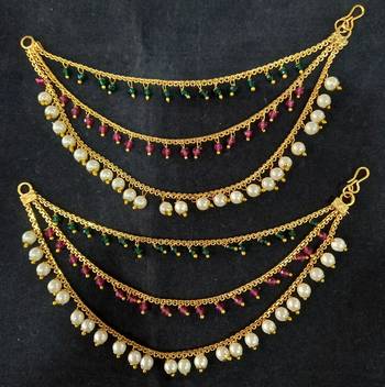 Bahubali Devsena Style Pearl Crystal Meenamani Ear cuffs Ear Chain Set 1