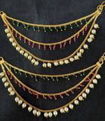 Bahubali Devsena Style Pearl Crystal Meenamani Ear cuffs Ear Chain Set