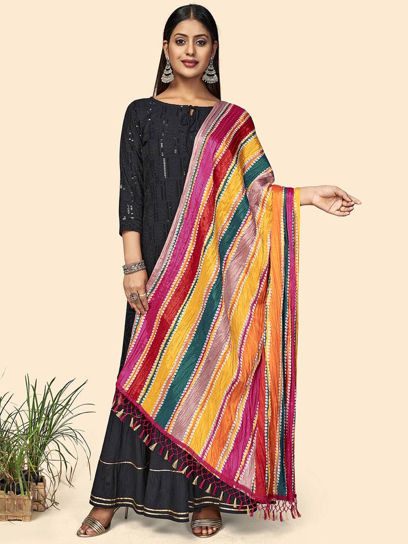 Vbuyz Women'S Silk Multicolor Leheriya Printed Dupatta