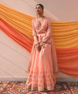 Chanderi Pink Lehenga Set 1