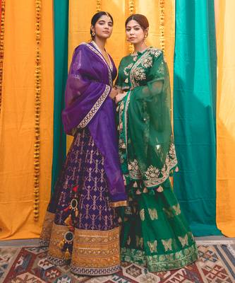 Purple Mustard Chanderi Handloom Organza Lehanga Set 1
