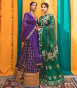 Purple Mustard Chanderi Handloom Organza Lehanga Set