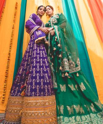 Purple Mustard Chanderi Handloom Organza Lehanga Set 2