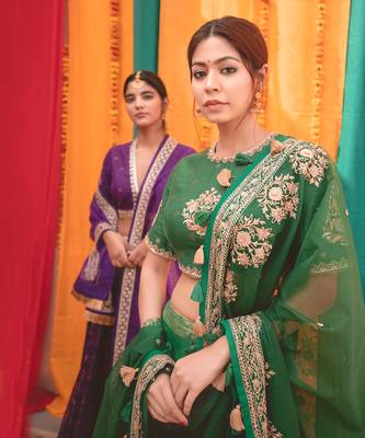 Purple Mustard Chanderi Handloom Organza Lehanga Set 3