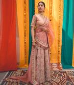 Pink Chanderi Handloom Organza Lehanga Set
