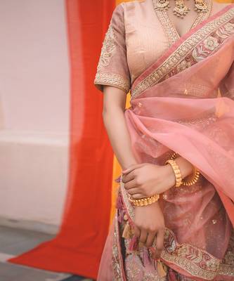 Pink Chanderi Handloom Organza Lehanga Set 2
