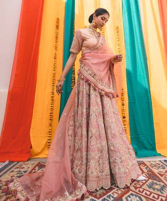 Pink Chanderi Handloom Organza Lehanga Set 3