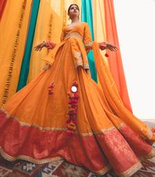 Orange Pink Chanderi Handloom Organza Lehanga Set