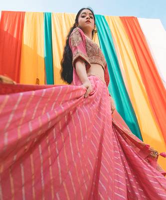 Pink Chanderi Handloom Organza Lehanga Set 2