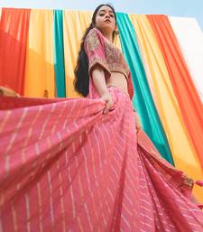 Pink Chanderi Handloom Organza Lehanga Set