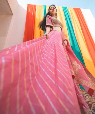 Pink Chanderi Handloom Organza Lehanga Set 3