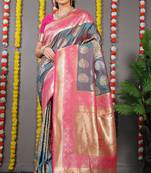 Grey Bridal Semi Faux Kanchipuram Silk Blend Saree