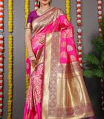 Pink Bridal Semi Faux Kanchipuram Silk Blend Saree
