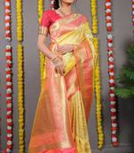 YELLOW Bridal Semi Faux Kanchipuram Silk Blend Saree