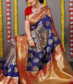 Blue Bridal Semi Faux Kanchipuram Silk Blend Saree