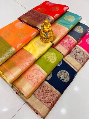 Orange Bridal Semi Faux Kanchipuram Silk Blend Saree 3