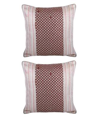Eyda Glitor Sequins Beige and Brown Color Designer Cushion Cover Set of 2 3