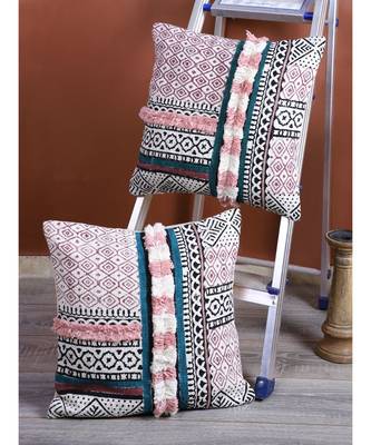 Eyda Hand Block Printed Multi Color Cushion Cover Set of 2 1