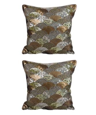 Eyda Gold Color Sequins Designer Cushion Cover Set of 2 3