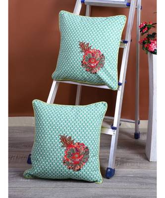 Eyda Corner Boota Green Color Designer Cushion Cover Set of 2 1